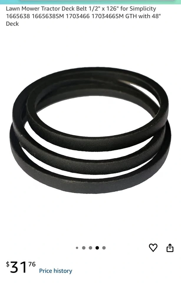 Lawn Mower Tractor Deck Belt 1/2" x 126" length