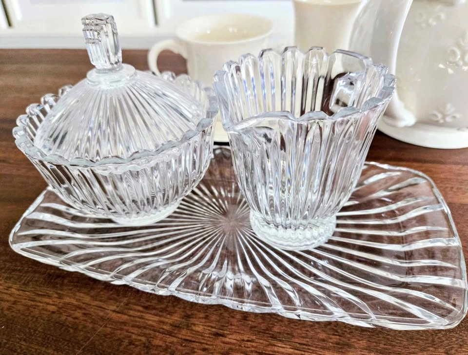 Mikasa Crystal Cream & Sugar Set with Matching Tray