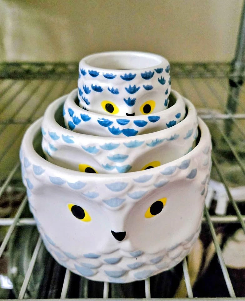 Ceramic Snowy Owl Nesting Measuring Cups Set