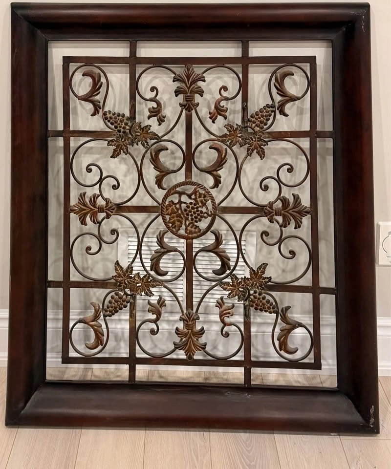 Large Framed Metal Scroll Wall Art with Grape Motif - photo 2