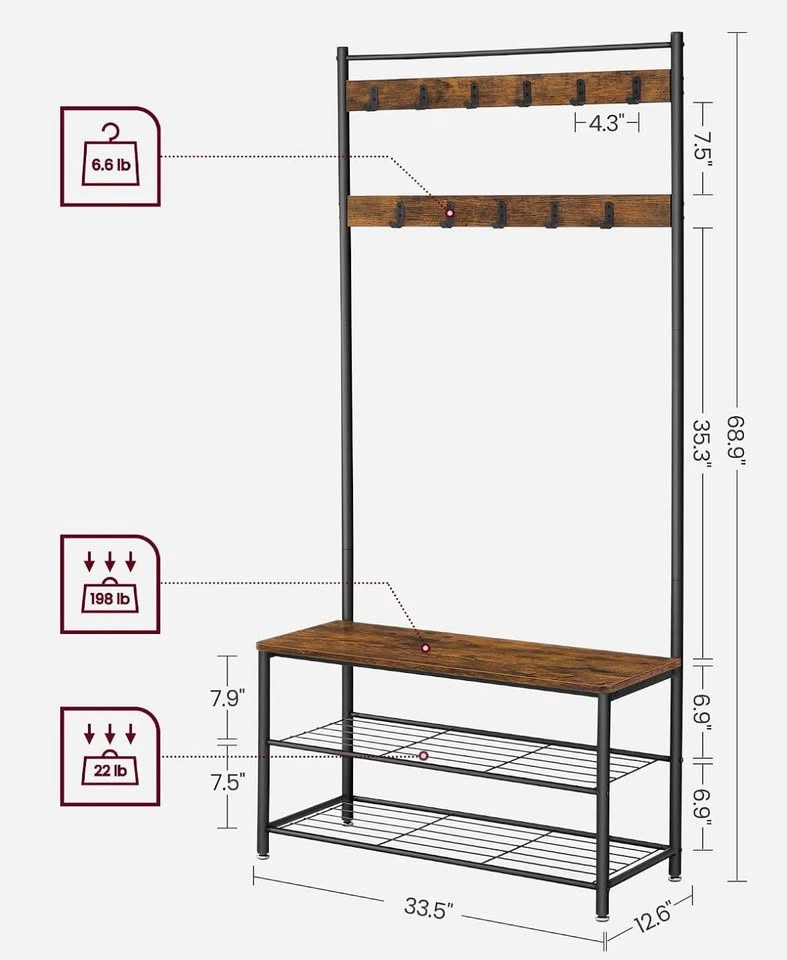 Entrance Organizer/ Shoe Rack/ Hall Tree with Bench - photo 3