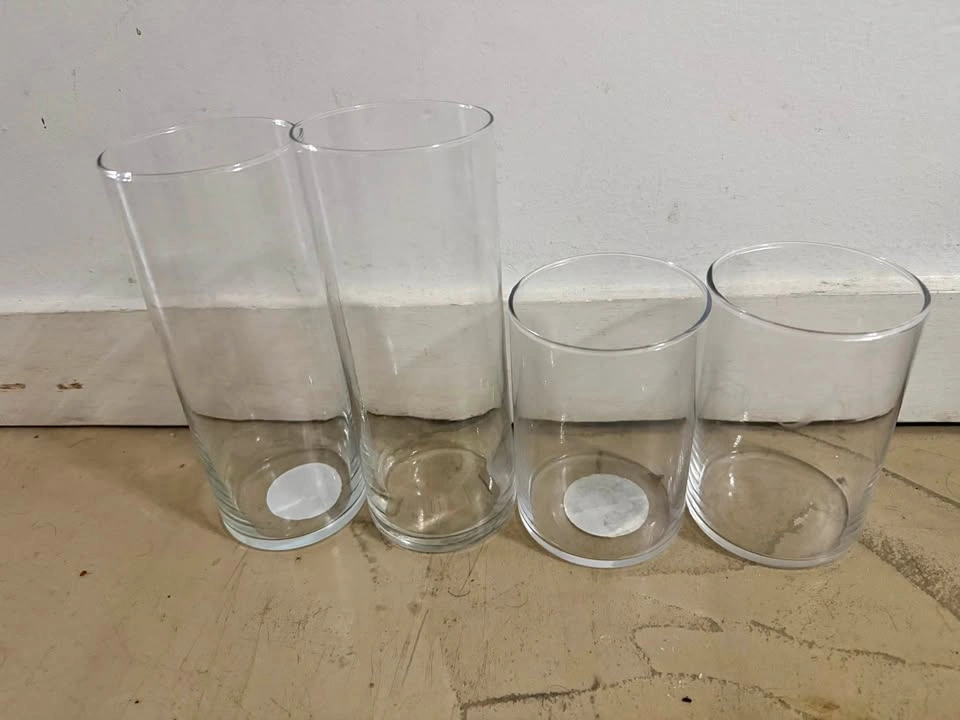 Set of 4 Clear Glass Cylinder Vases