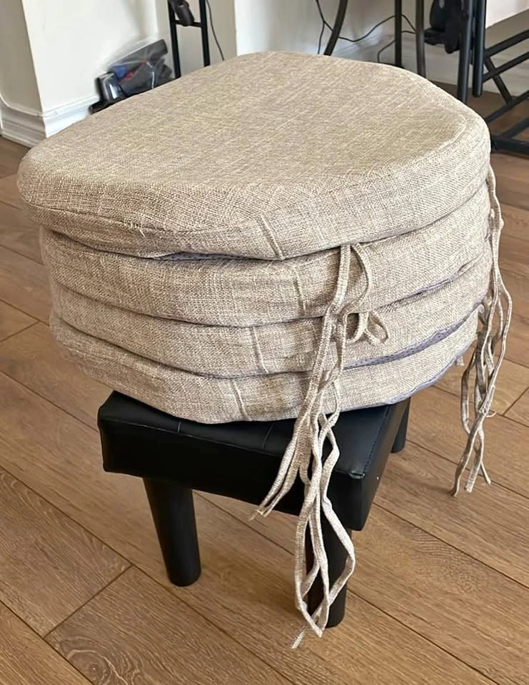 Set of 4 Beige Non Slip Textured Chair Cushions with Ties