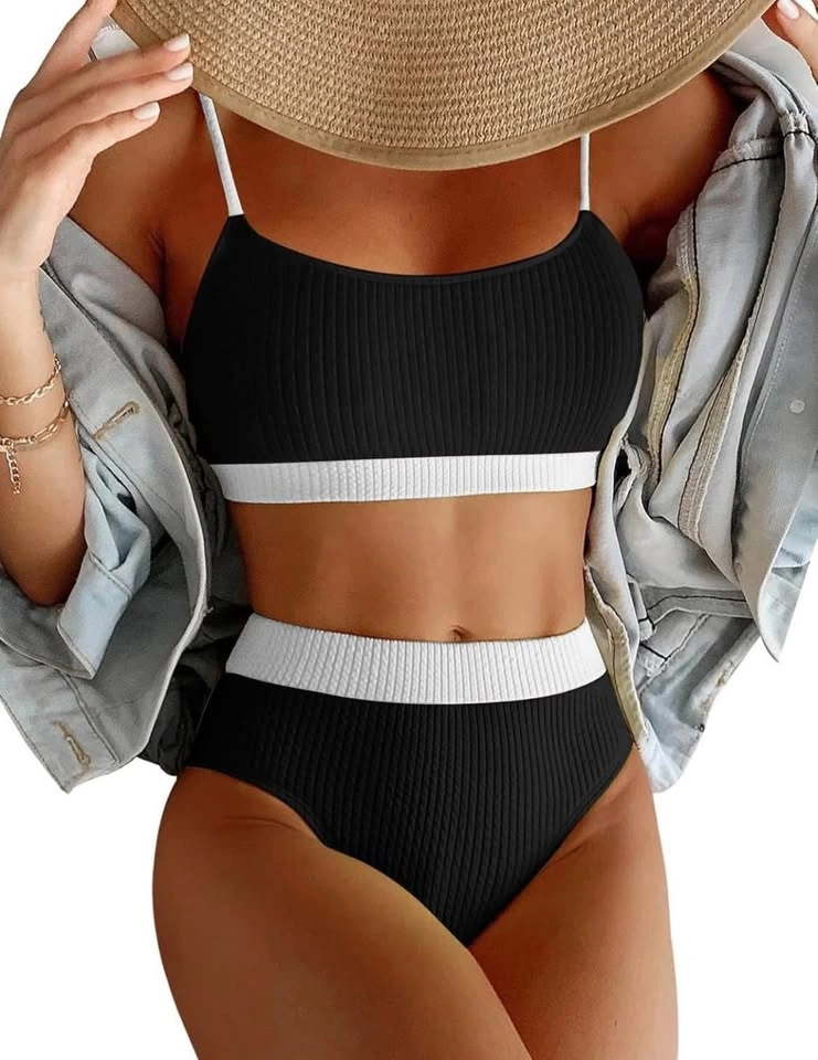 New Womens High Waisted Bikini Set Ribbed 2 Piece Bathing Suit L - photo 2