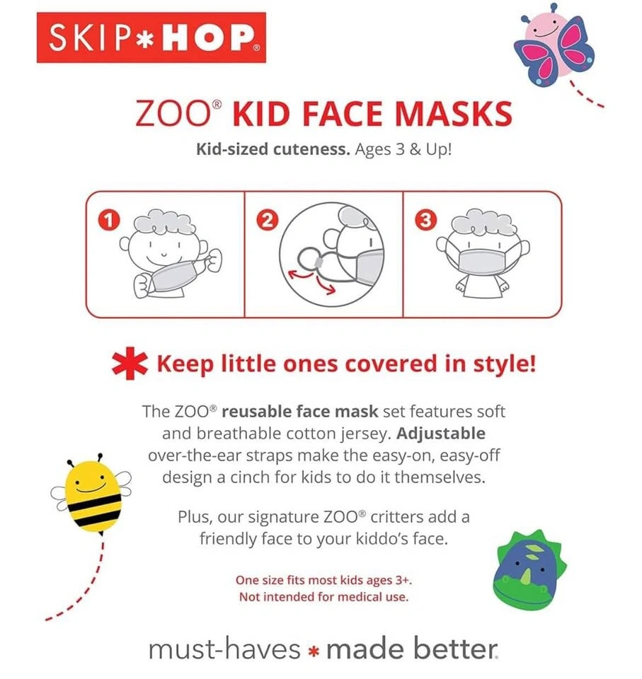New Skip Hop Kid's Face Mask, Zoo Bee, 3pk - photo 2