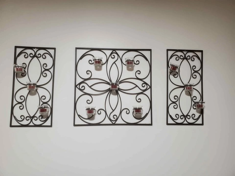3-Piece Wrought Iron Scrollwork Wall Candle Holder Set