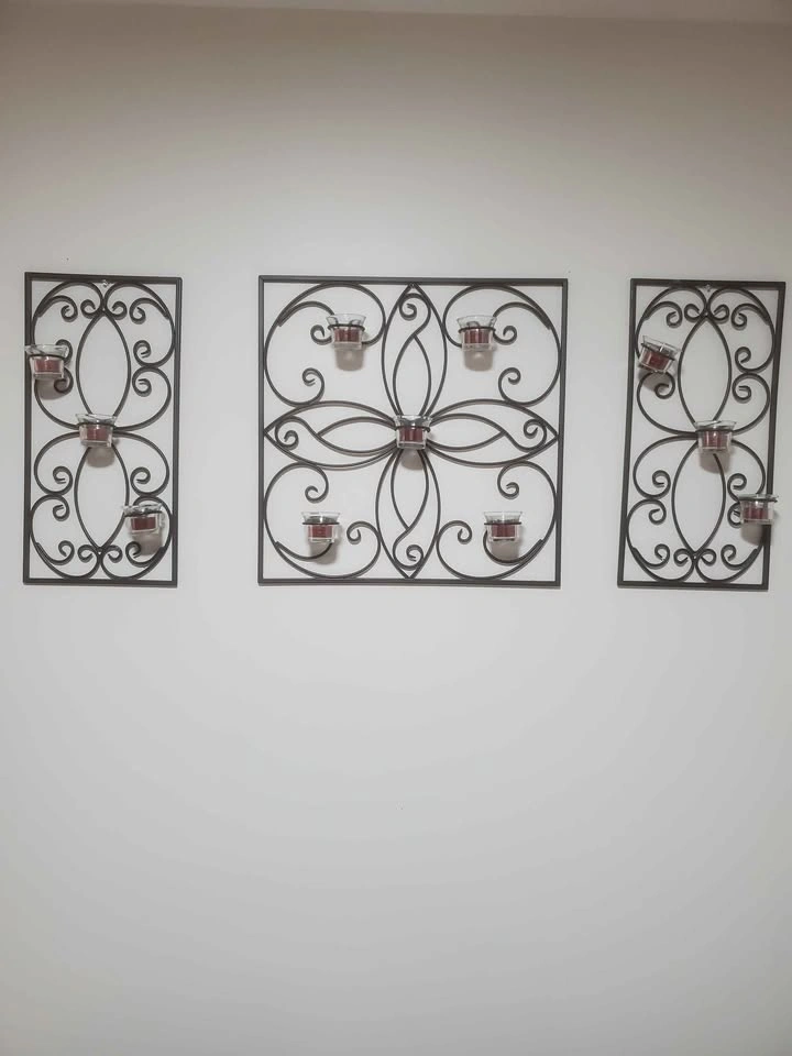 3-Piece Wrought Iron Scrollwork Wall Candle Holder Set - photo 2