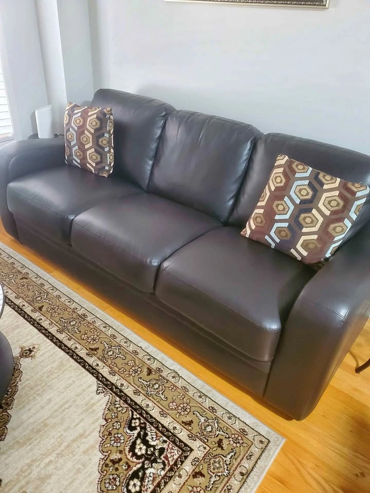 Two 3-seater Dark Brown Faux Leather Sofas