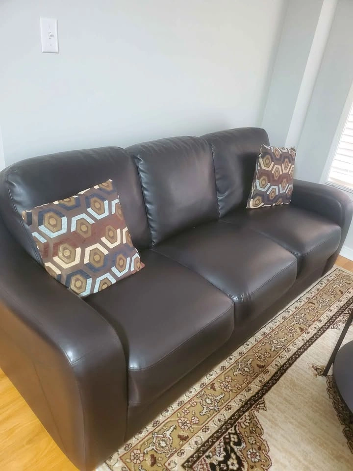 Two 3-seater Dark Brown Faux Leather Sofas - photo 2