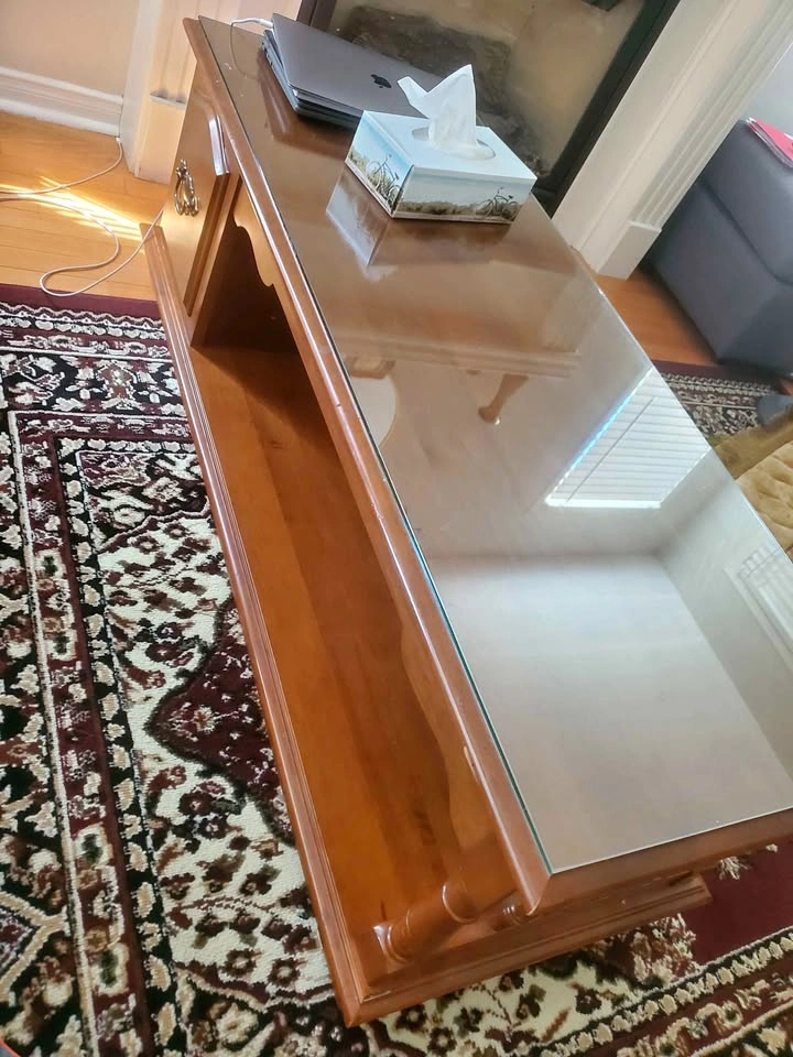 Wooden Coffee Table with Glass Top