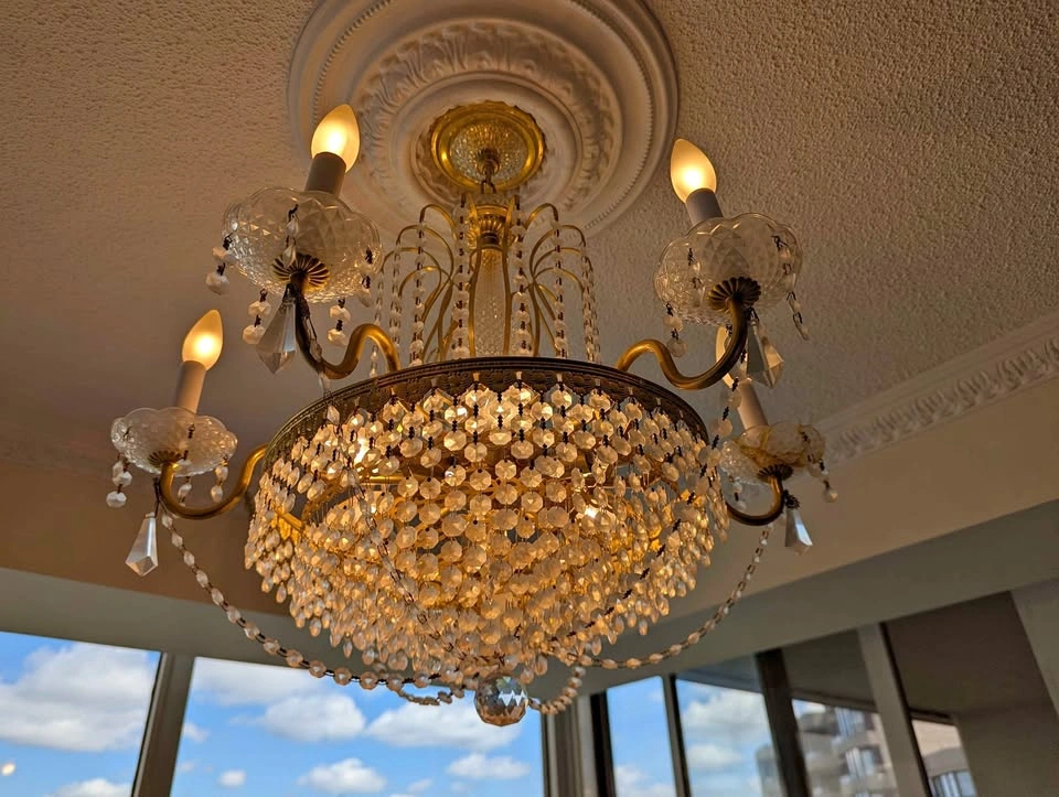 Vintage Crystal Chandelier, Flush Mount, and Wall Sconce Set