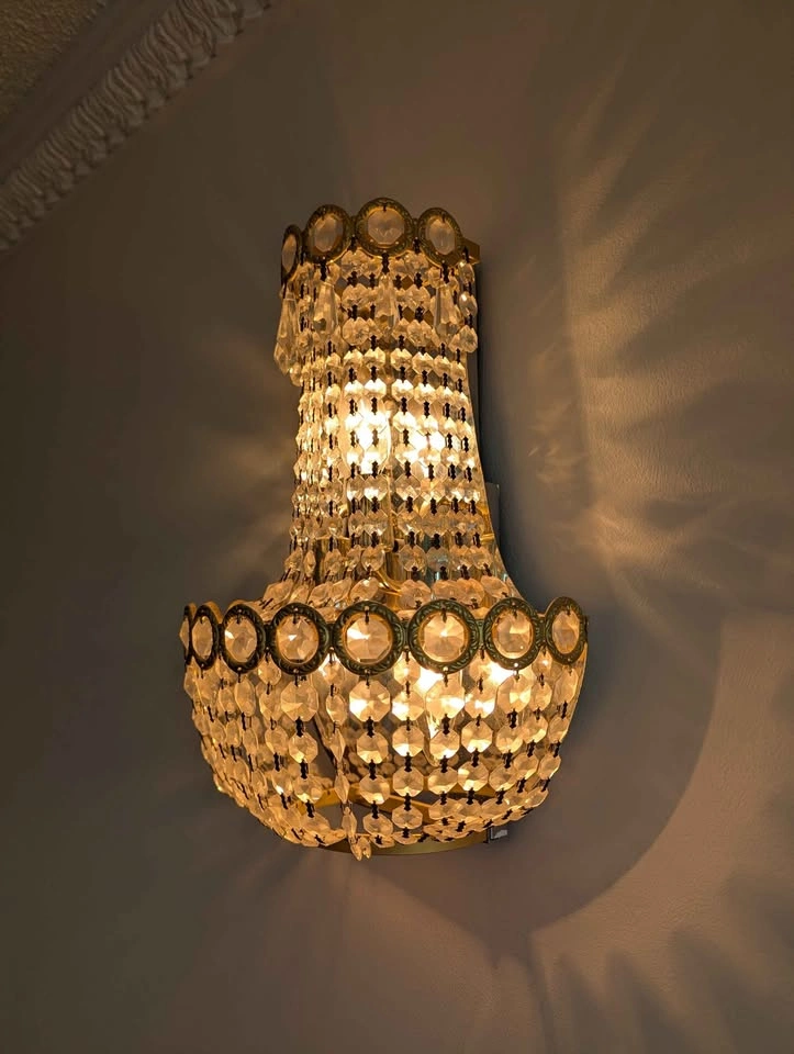 Vintage Crystal Chandelier, Flush Mount, and Wall Sconce Set - photo 2