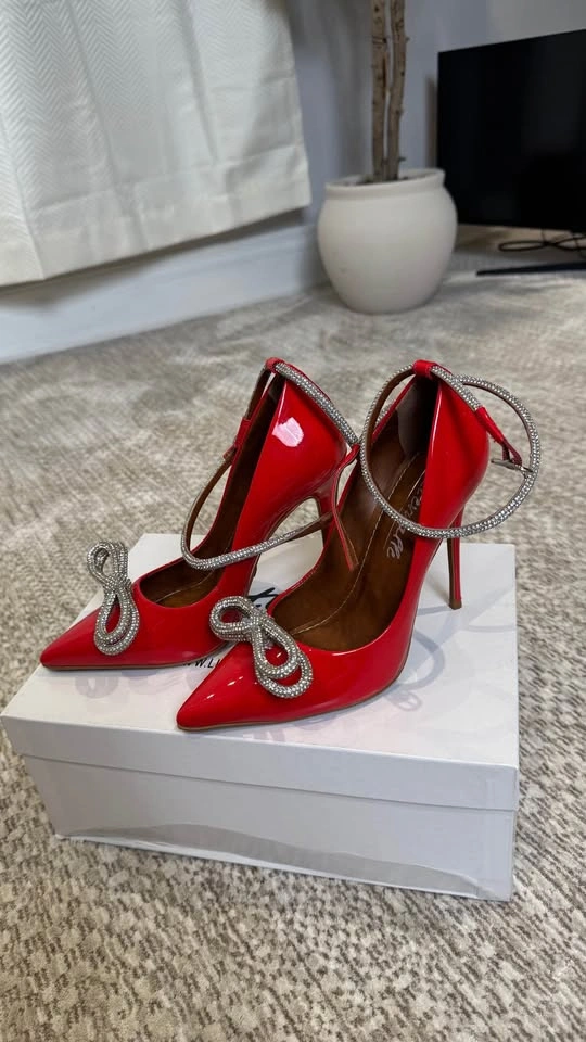 Size 6 L'Intervalle Cici Red Patent Rhinestone Bow Heels - photo 3