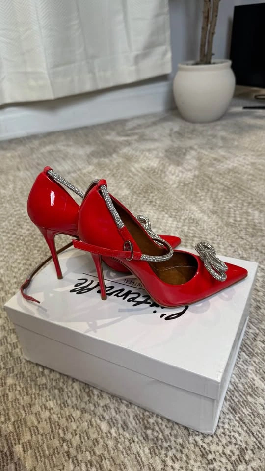 Size 6 L'Intervalle Cici Red Patent Rhinestone Bow Heels - photo 4
