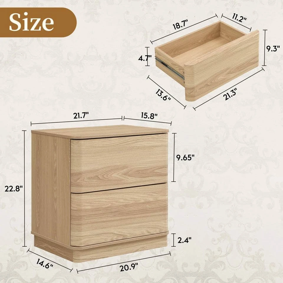 🌿 Minimalist Textured 2-Drawer Nightstand - photo 3