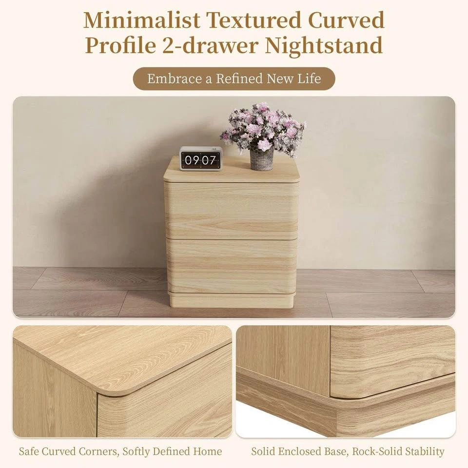 🌿 Minimalist Textured 2-Drawer Nightstand - photo 5