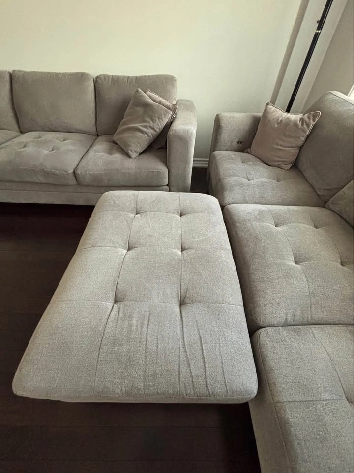 Grey Tufted Fabric Sofa Set with Ottoman - photo 4