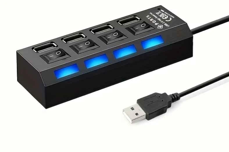 4-Port USB Charging Hub – Individual Switches & Blue LED Lights