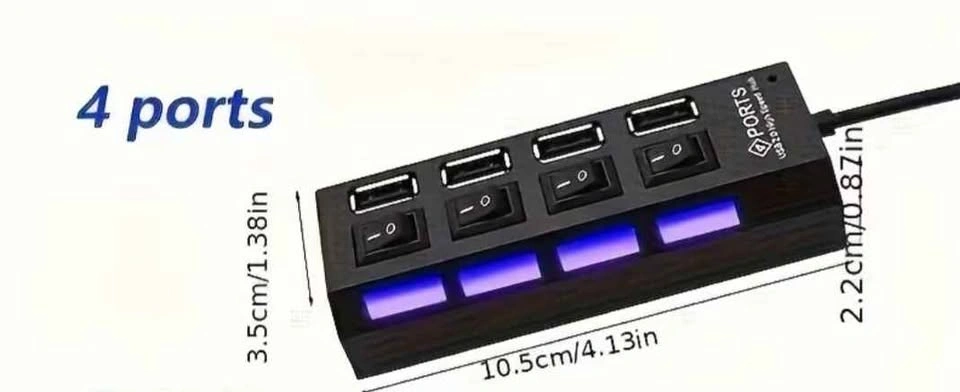 4-Port USB Charging Hub – Individual Switches & Blue LED Lights - photo 3