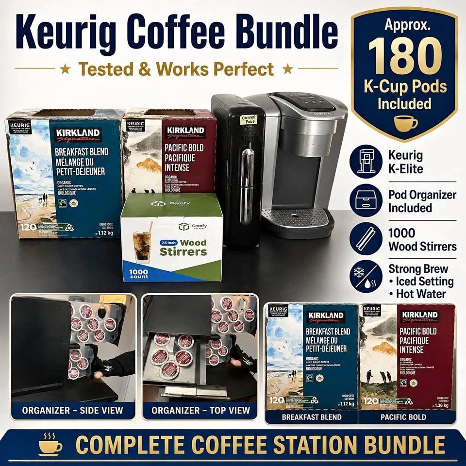 Keurig K-Elite Coffee Maker Bundle + 180 K-Cups & Organizer
