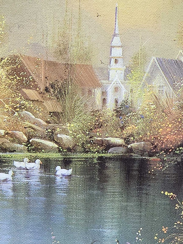 Vintage 15" x 12" Oval Wall Plaque – Serene Country Landscape - photo 2