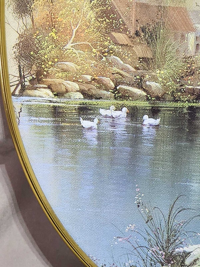 Vintage 15" x 12" Oval Wall Plaque – Serene Country Landscape - photo 3
