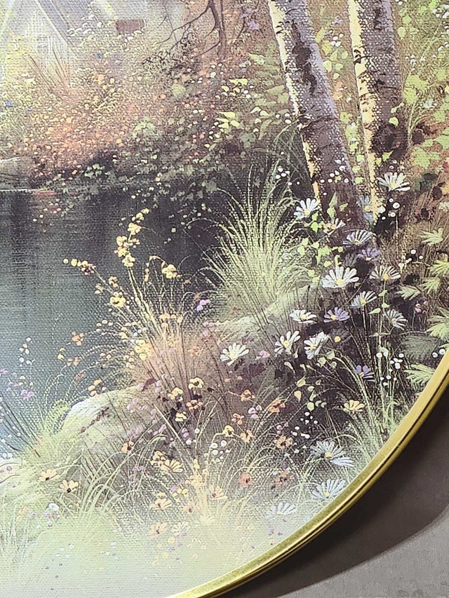 Vintage 15" x 12" Oval Wall Plaque – Serene Country Landscape - photo 4