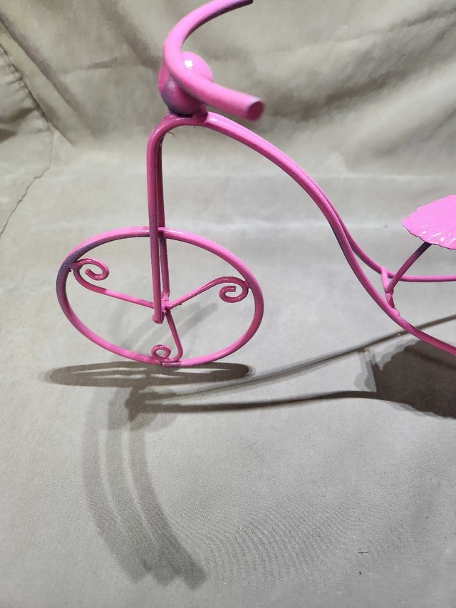 Vintage Pink Wire Tricycle Plant Holder & Wine Bottle Caddy - photo 2