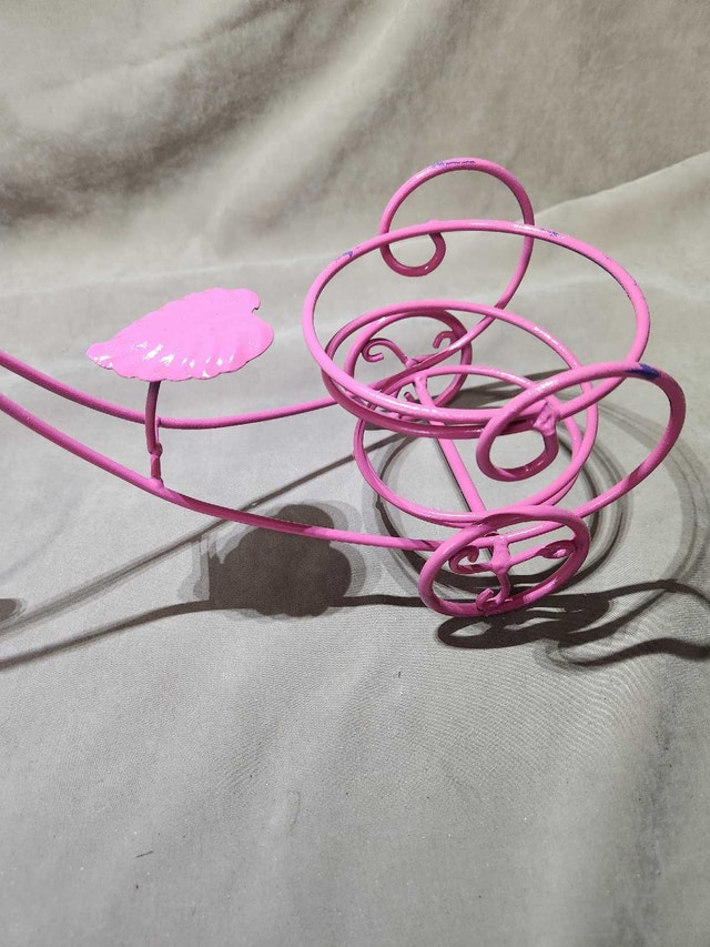 Vintage Pink Wire Tricycle Plant Holder & Wine Bottle Caddy - photo 3