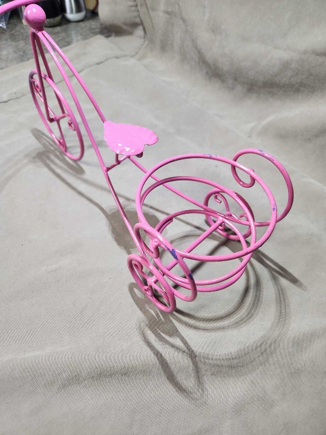 Vintage Pink Wire Tricycle Plant Holder & Wine Bottle Caddy - photo 5