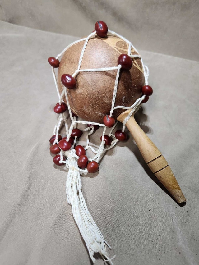 Authentic Hand-Carved Gourd Shekere, Afro-Cuban Percussion