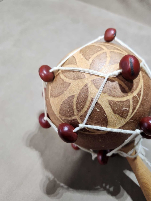 Authentic Hand-Carved Gourd Shekere, Afro-Cuban Percussion - photo 3
