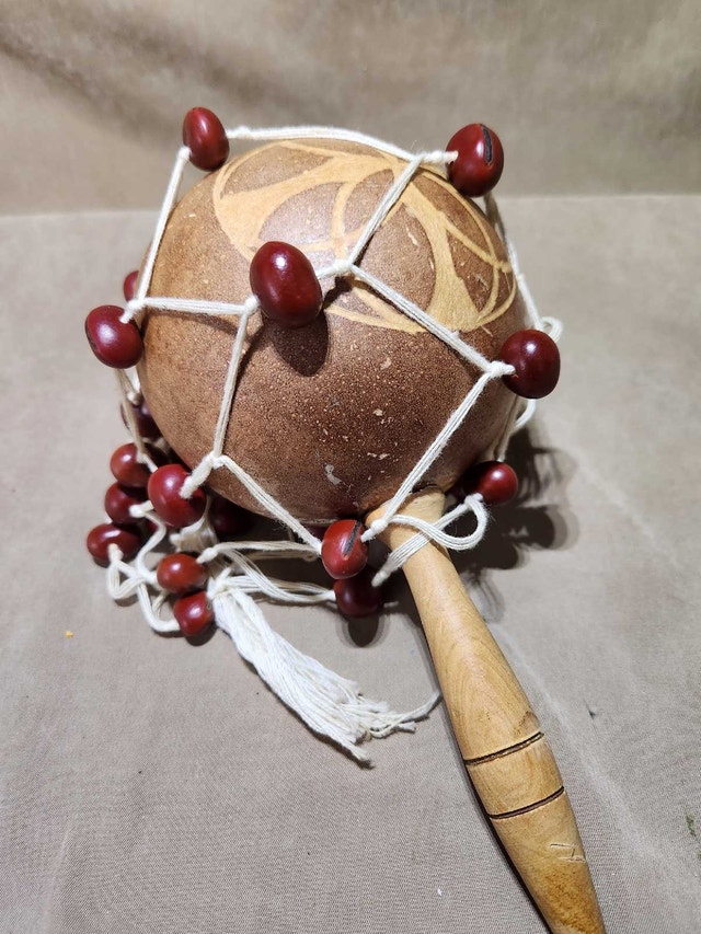 Authentic Hand-Carved Gourd Shekere, Afro-Cuban Percussion - photo 4
