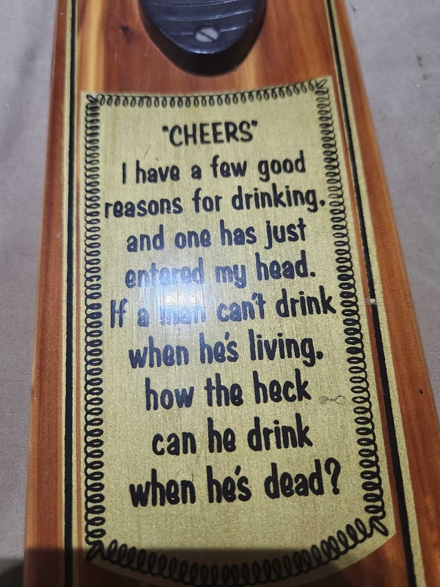 Vintage "Cheers" Cedar Wall-Mounted Bottle Opener, Retro Decor - photo 2