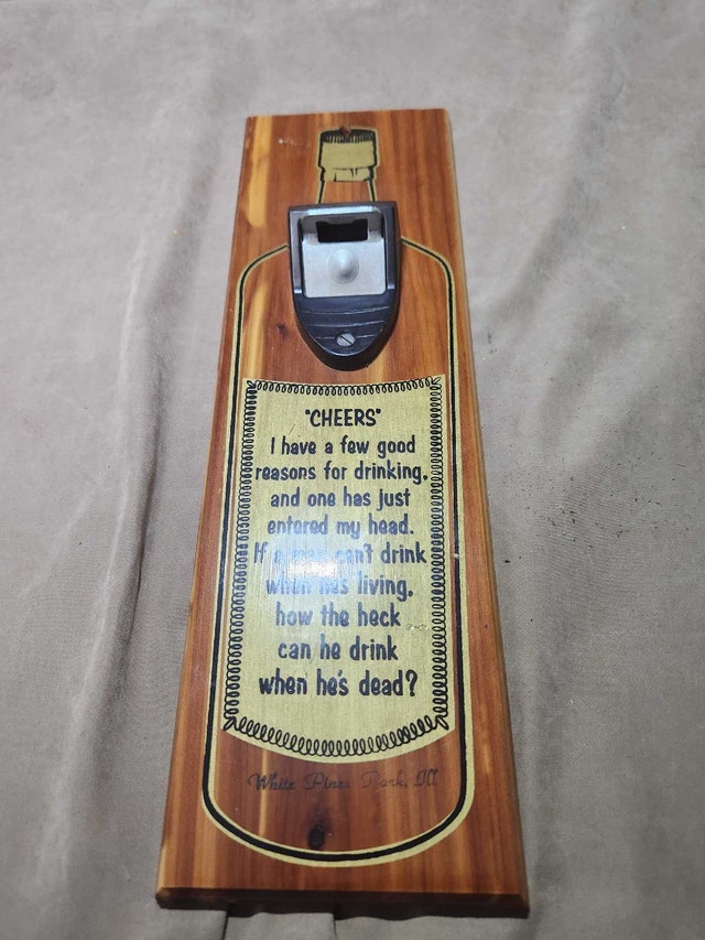 Vintage "Cheers" Cedar Wall-Mounted Bottle Opener, Retro Decor - photo 5