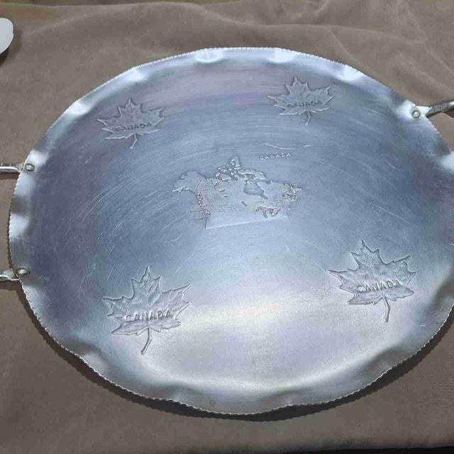 Vintage Pressed Aluminum Canada Serving Tray - Mid-Century Decor