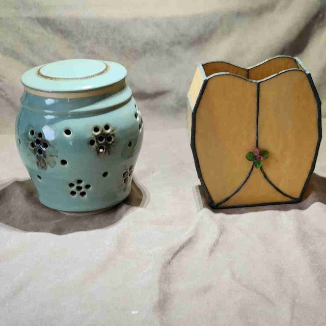 Beautiful Handmade Home Decor Set/Luminary & Stained Glass