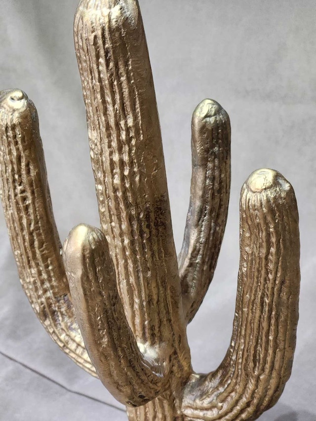 Mid-Century Solid Brass Saguaro Cactus & Roadrunner - photo 3