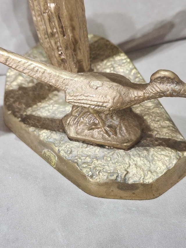 Mid-Century Solid Brass Saguaro Cactus & Roadrunner - photo 5
