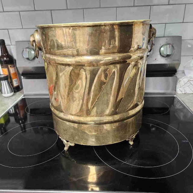 Vintage Solid Brass Footed Planter with Handles