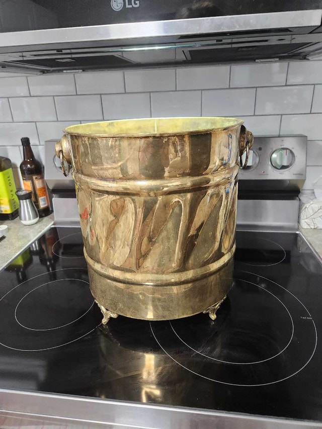 Vintage Solid Brass Footed Planter with Handles - photo 5