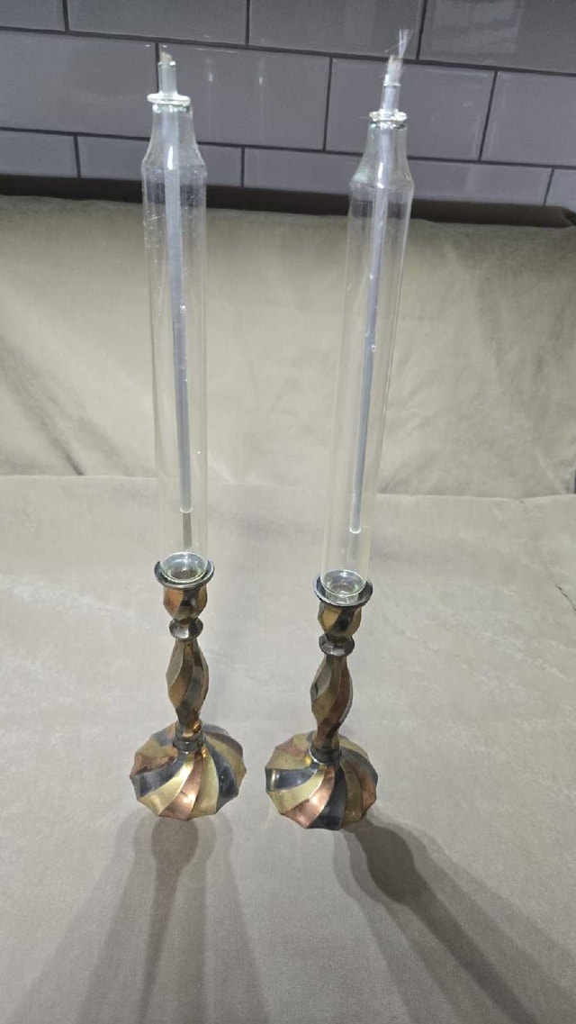 Brass Swirl Candlestick Holders with Glass Taper Oil Candle