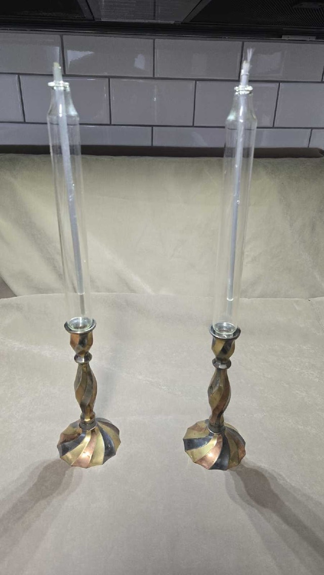 Brass Swirl Candlestick Holders with Glass Taper Oil Candle - photo 4
