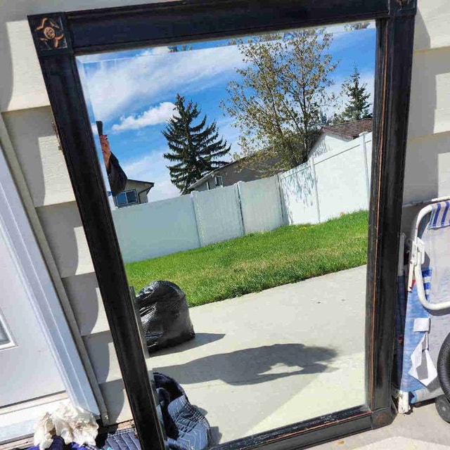 Large Beveled Wall Mirror - Elegant Black & Gold Frame