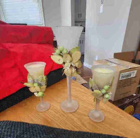 Trio of Frosted Glass Tulip Candle Holders – Elegant Tiered Set