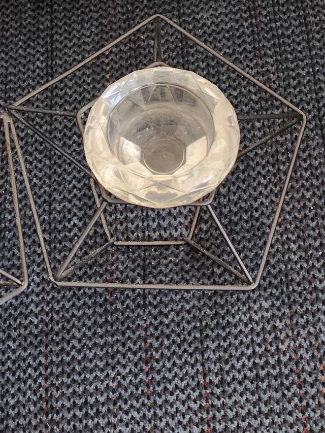 Set of 5 Modern Geometric Wire Tea Light Holders – Black & Glass - photo 2
