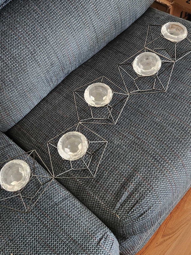 Set of 5 Modern Geometric Wire Tea Light Holders – Black & Glass - photo 4