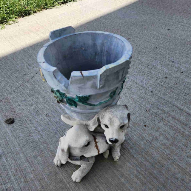 Vintage Style Puppy Dog & Barrel Garden Planter – 12" High
