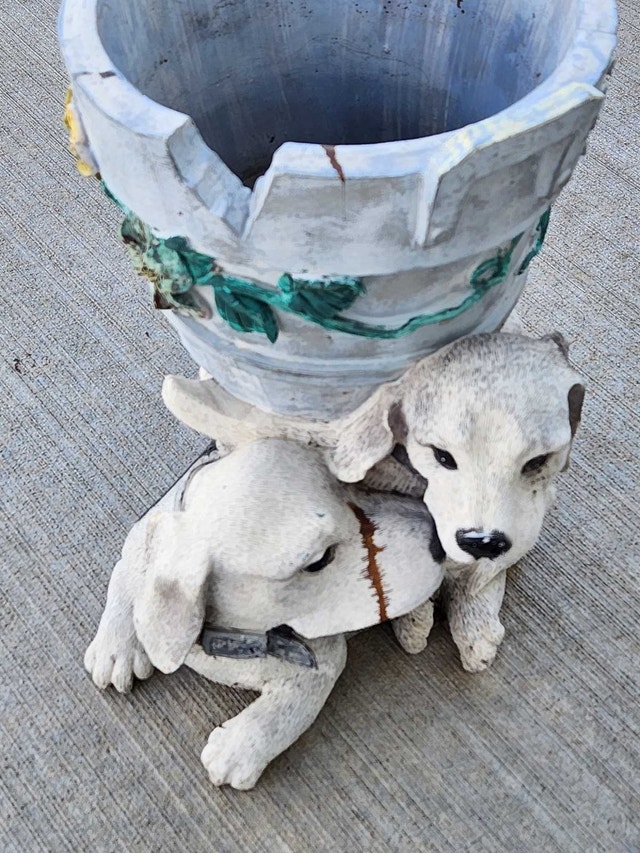 Vintage Style Puppy Dog & Barrel Garden Planter – 12" High - photo 2