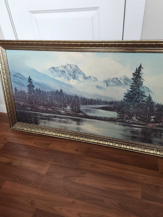 Large 52.5" Mid-Century Modern Textured Oil Painting - photo 2